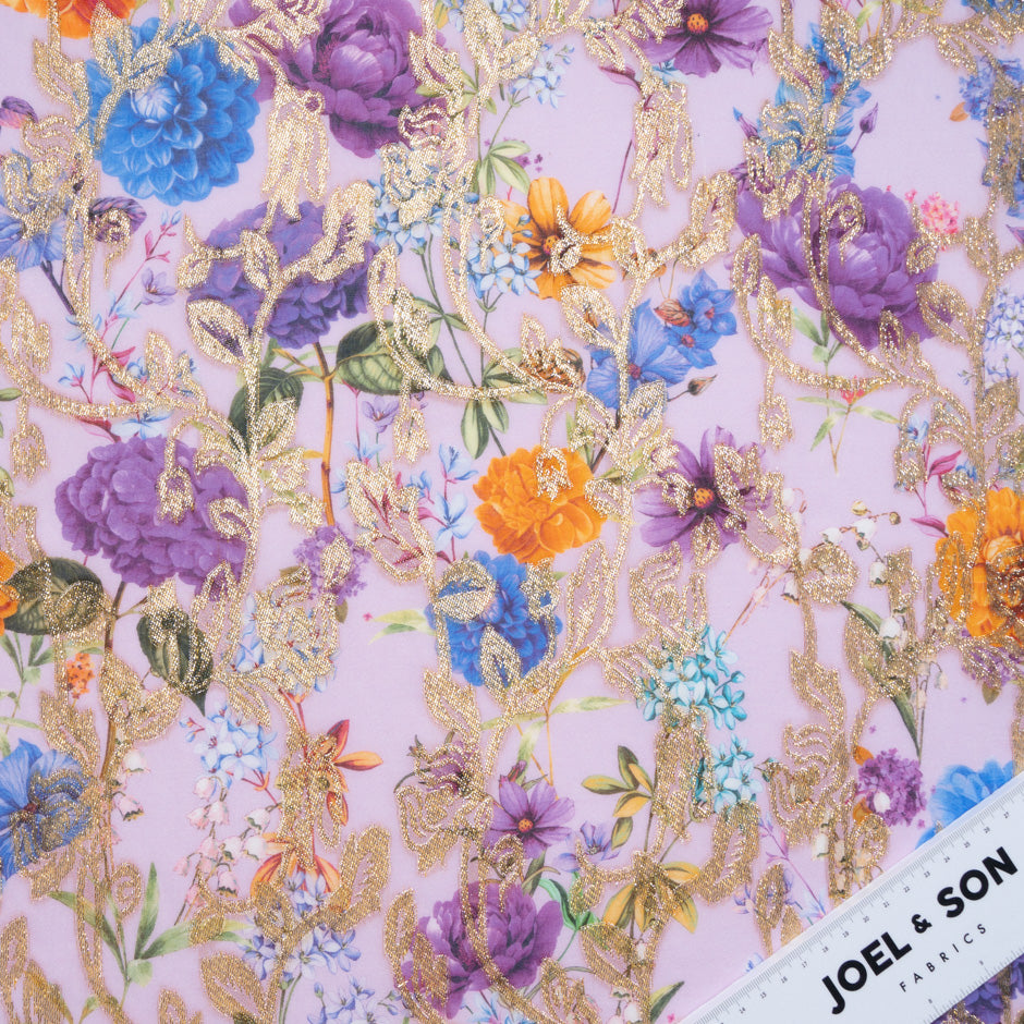Floral Printed Lilac Cotton Metallic Jacquard Voile