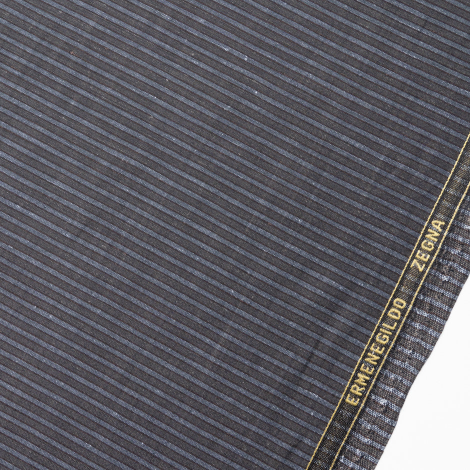 Grey Striped Brown Wool, Silk & Linen Blend