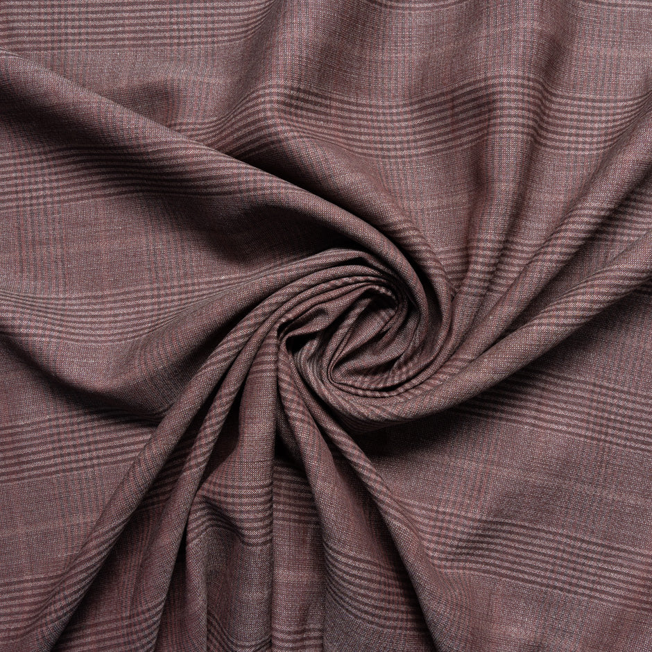 Burnt Red Checkered Wool, Silk & Linen Blend