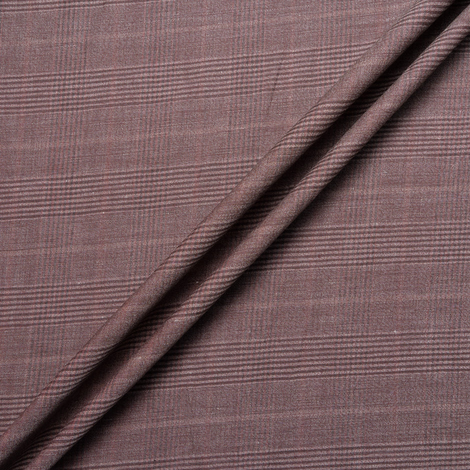 Burnt Red Checkered Wool, Silk & Linen Blend