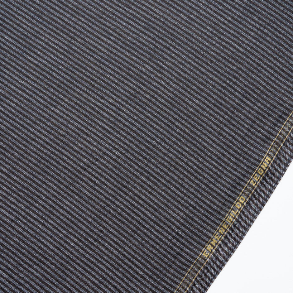 Black Striped Grey Wool, Silk & Linen Blend