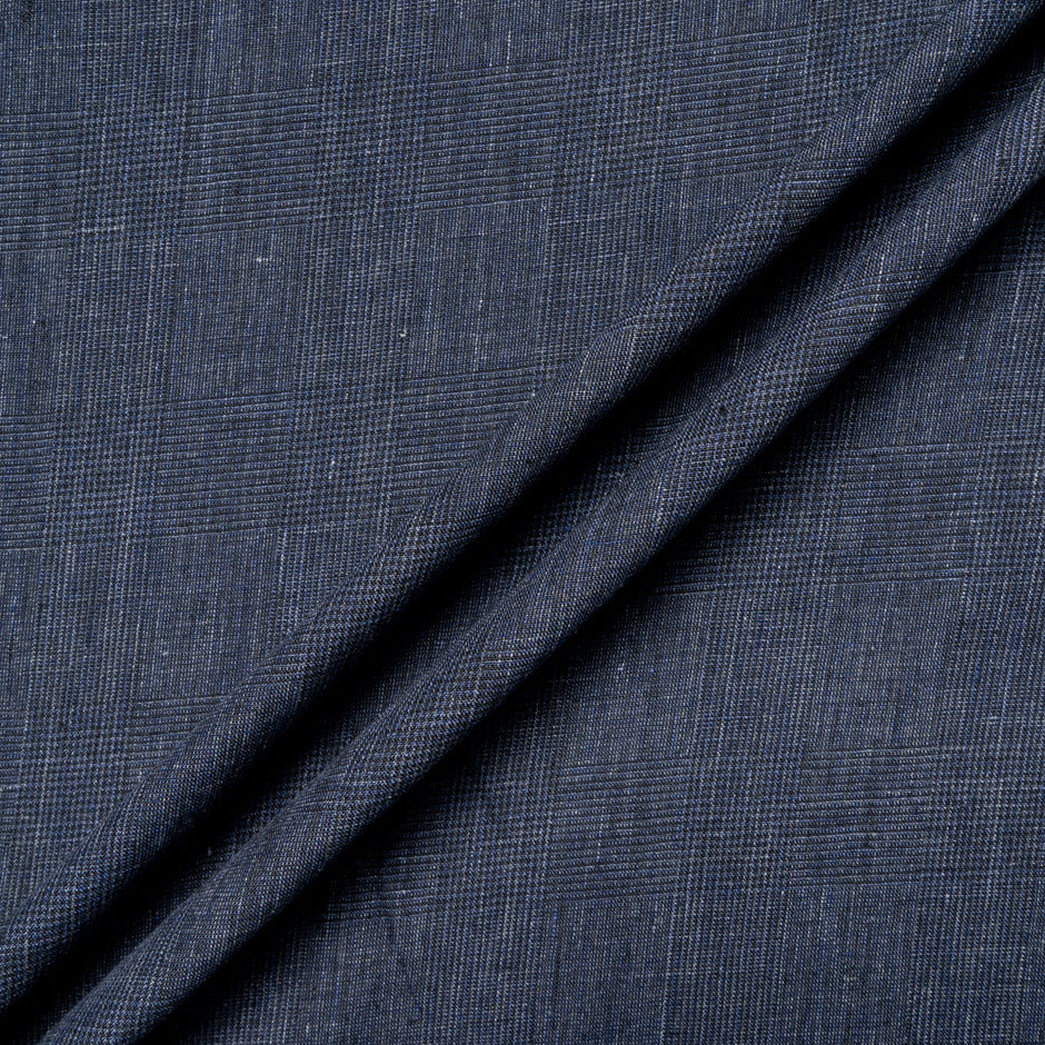 Midnight Blue Prince of Wales Checkered Pure Linen