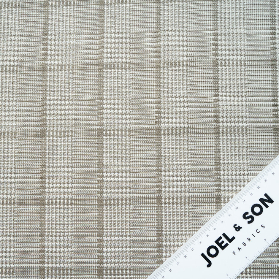 Beige Prince of Wales Check Linen, Cotton & Wool Blend