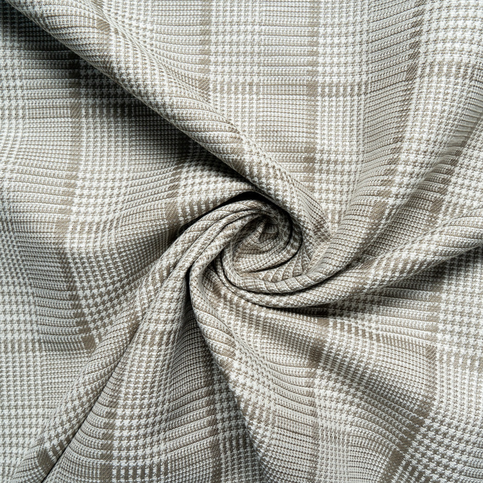 Beige Prince of Wales Check Linen, Cotton & Wool Blend