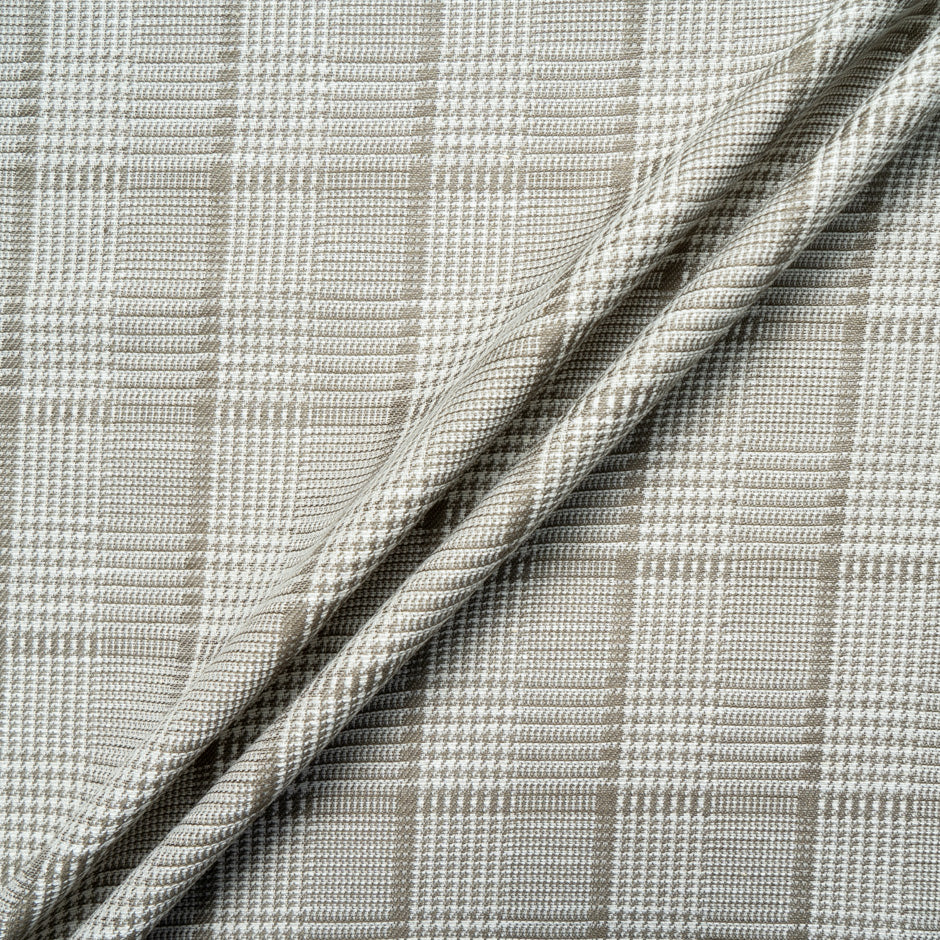 Beige Prince of Wales Check Linen, Cotton & Wool Blend