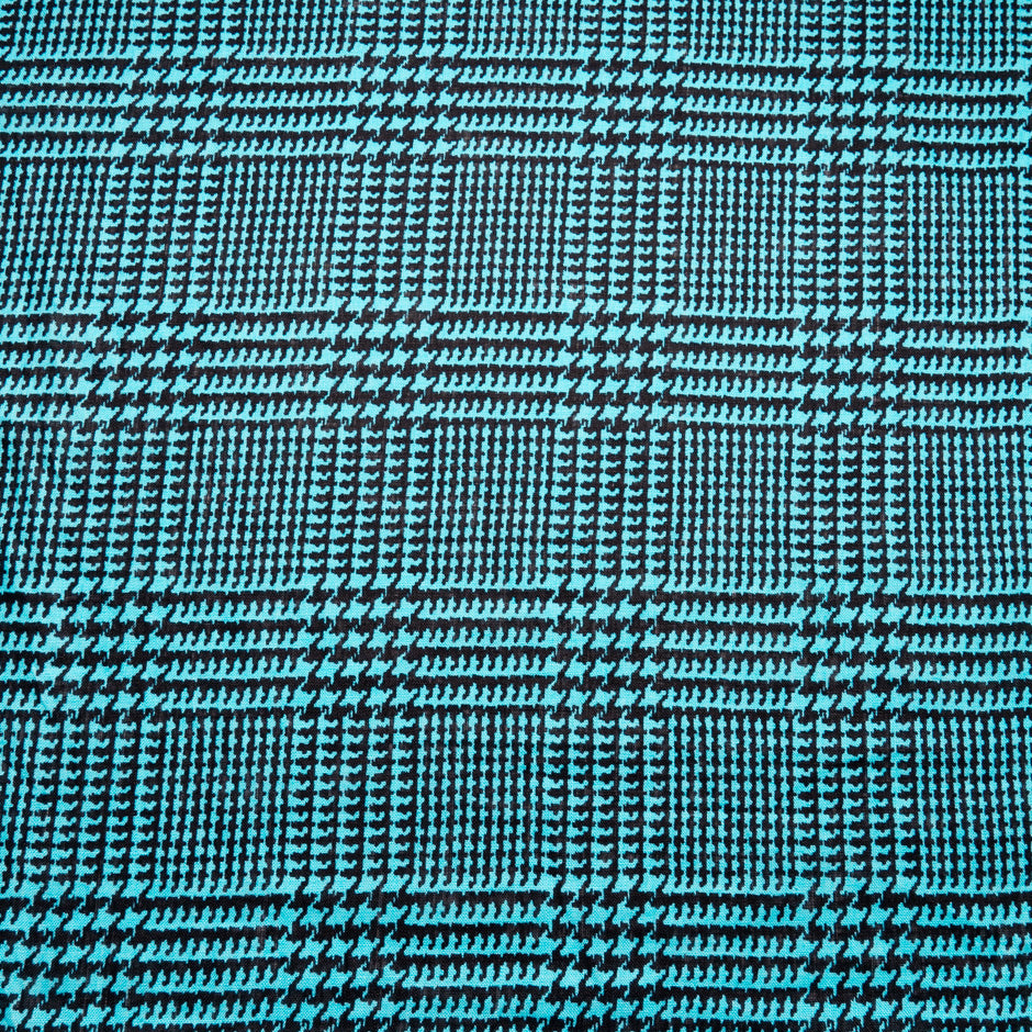 Turquoise & Black Prince of Wales Check Linen