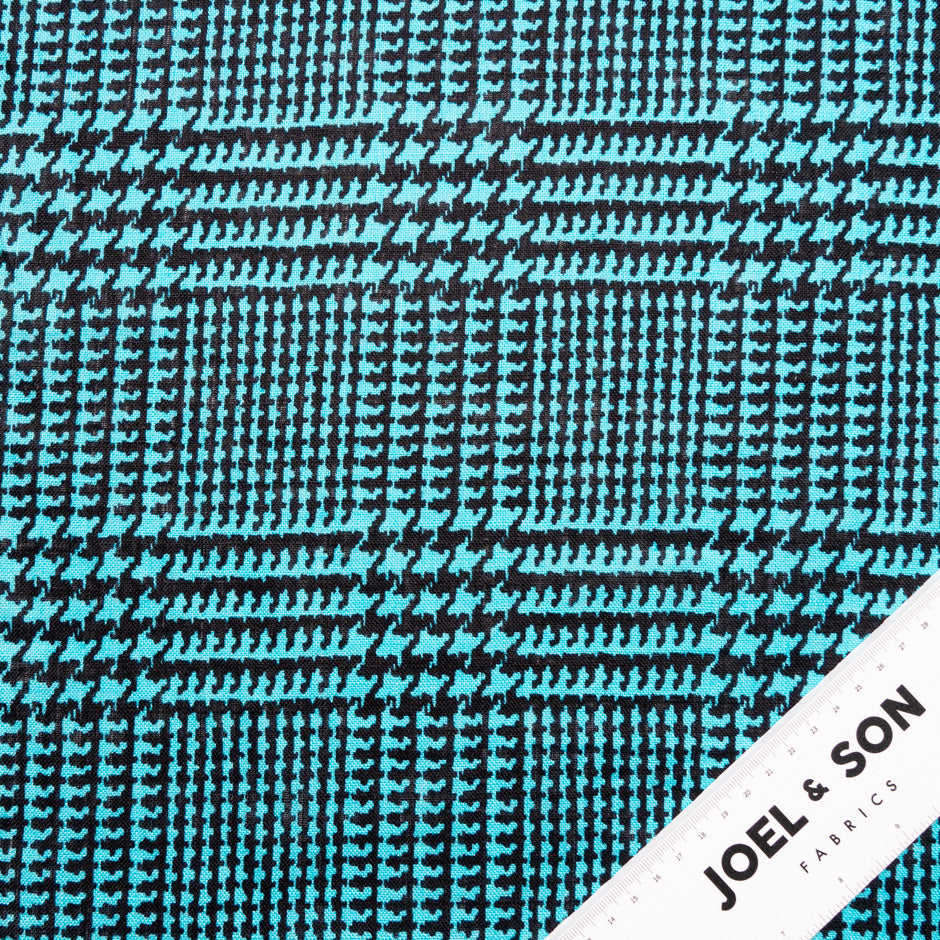 Turquoise & Black Prince of Wales Check Linen