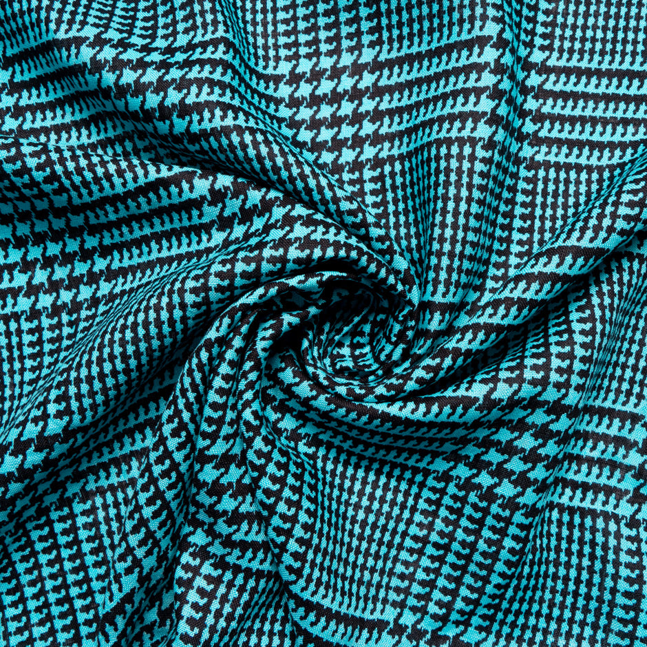 Turquoise & Black Prince of Wales Check Linen
