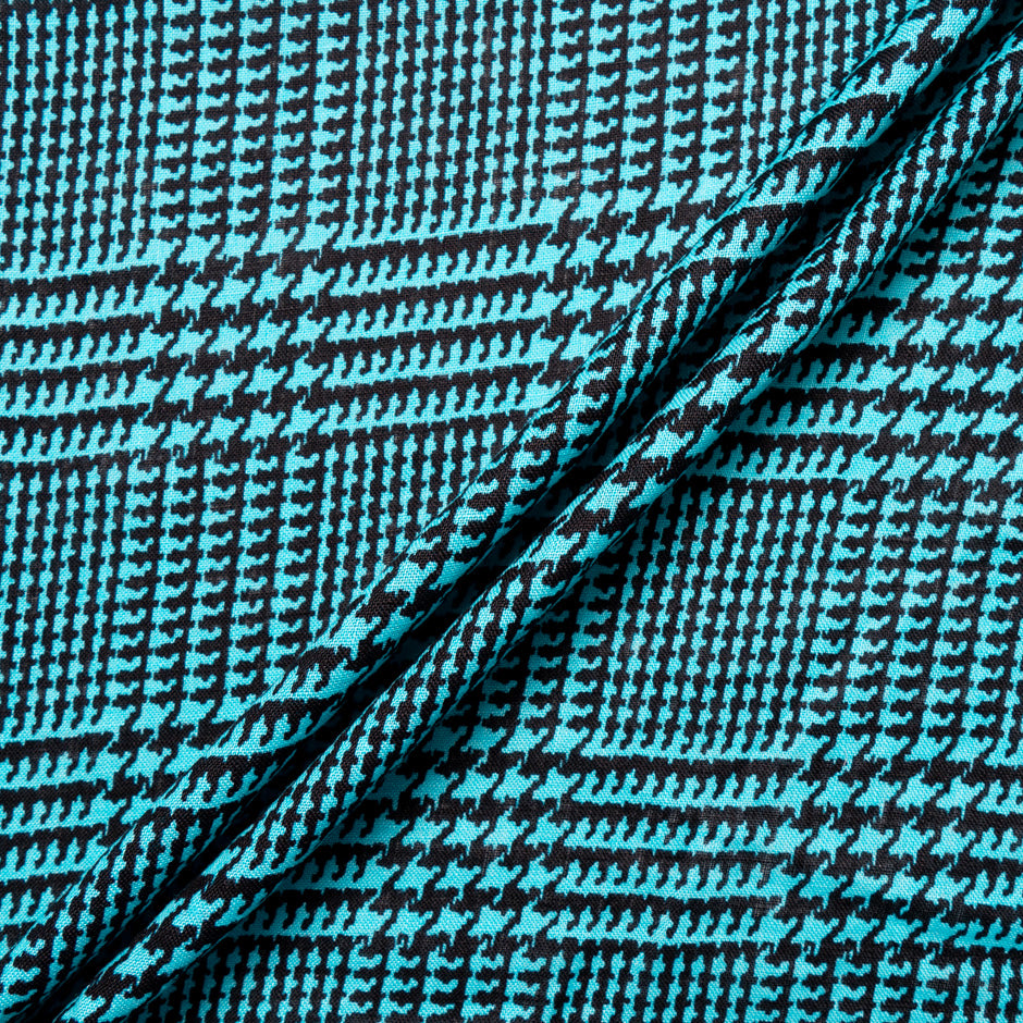 Turquoise & Black Prince of Wales Check Linen