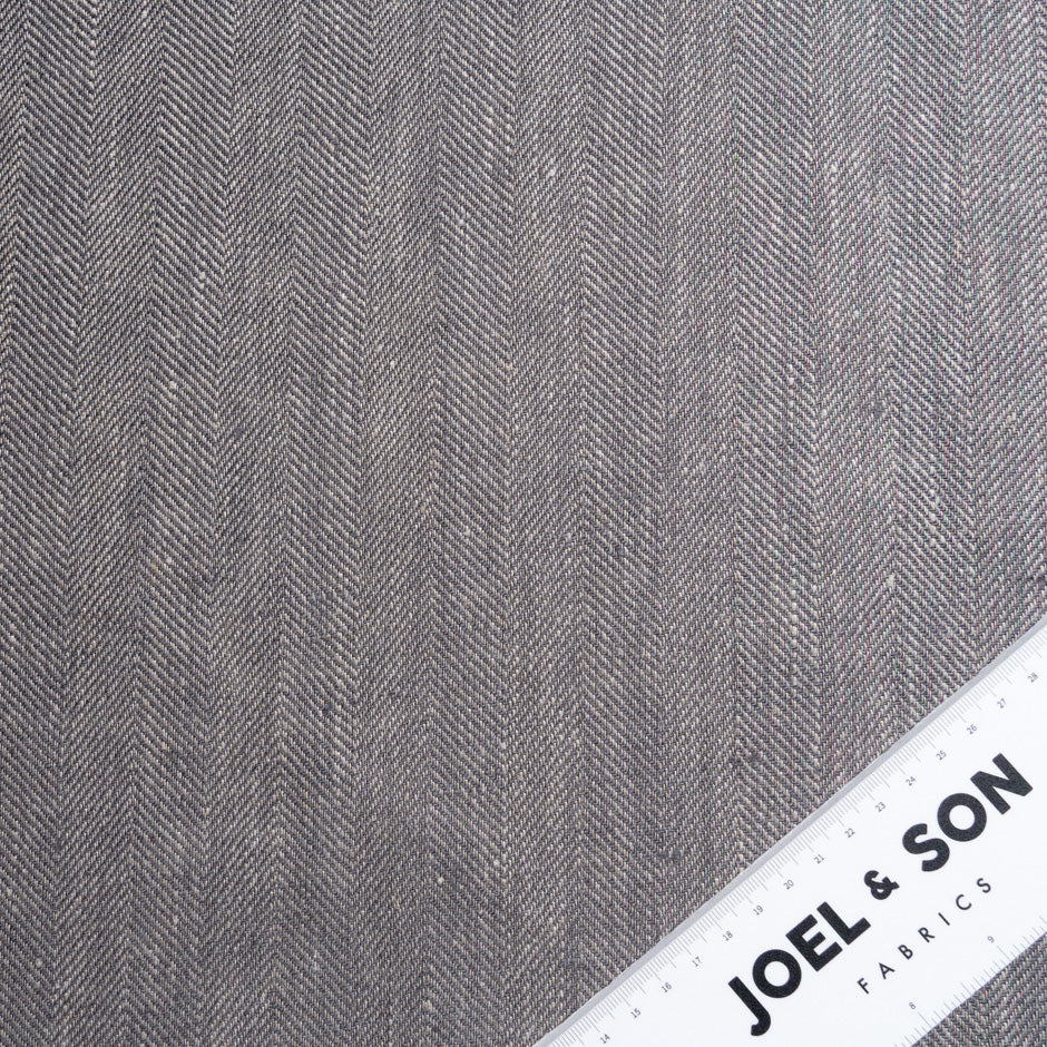 Elephant Grey Herringbone Pure Linen