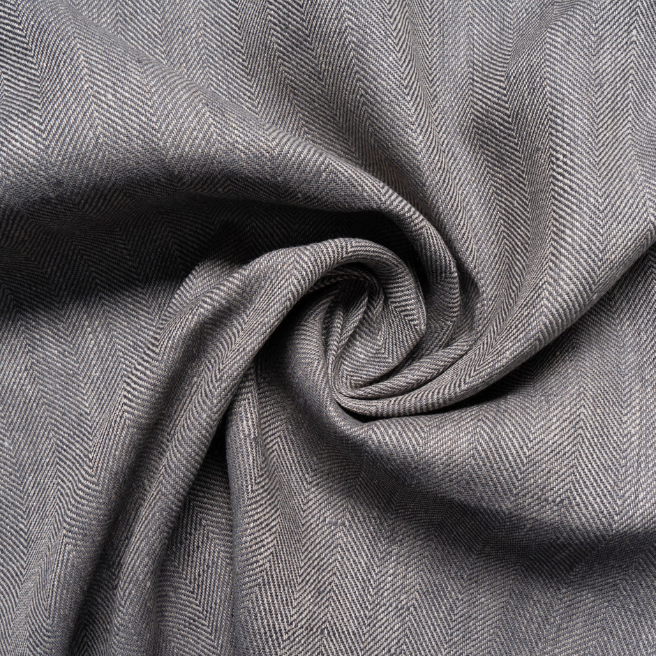 Elephant Grey Herringbone Pure Linen