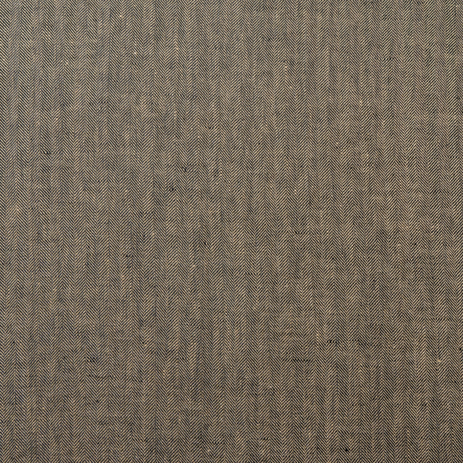 Beige & Black Herringbone Pure Linen