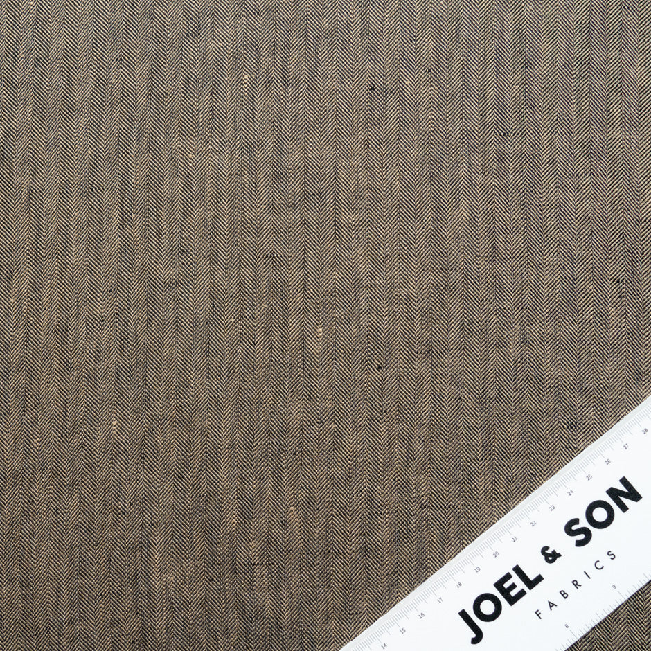Beige & Black Herringbone Pure Linen