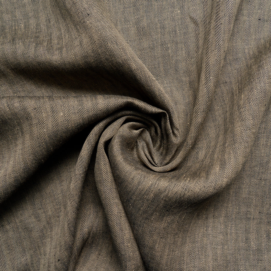 Beige & Black Herringbone Pure Linen