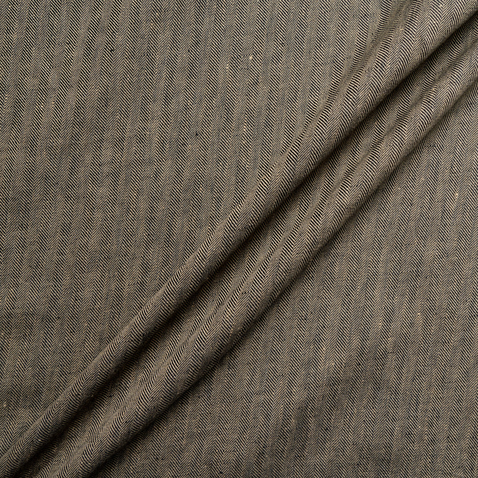 Beige & Black Herringbone Pure Linen