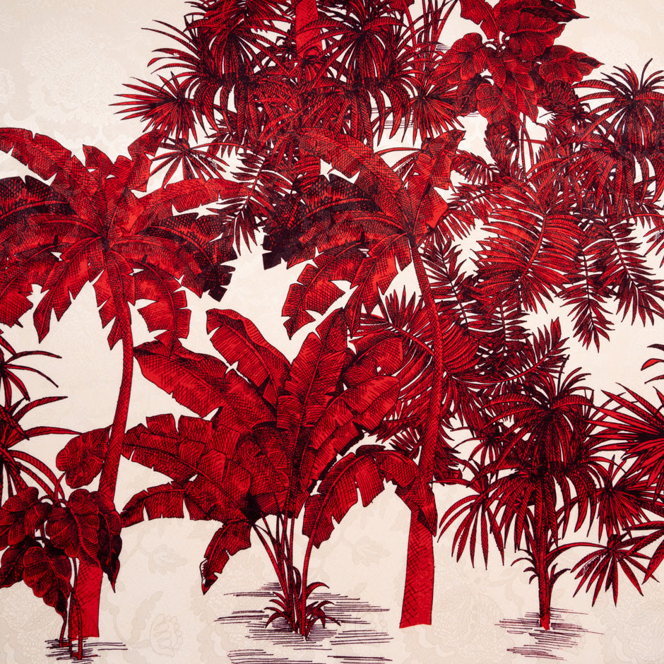 Deep Red Palm Tree Printed Silk Jacquard