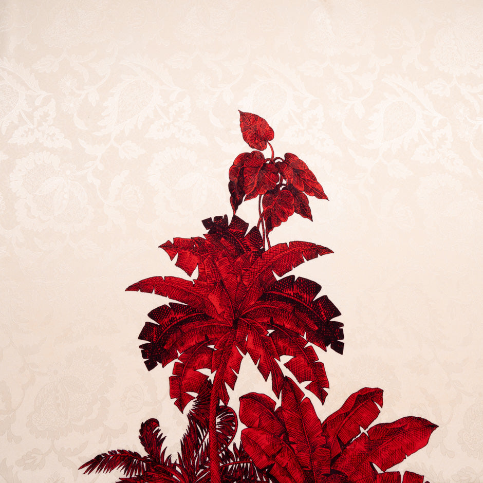 Deep Red Palm Tree Printed Silk Jacquard