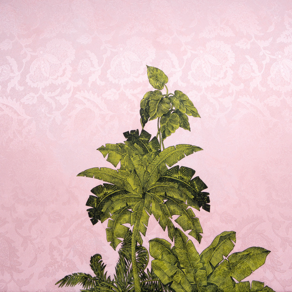 Green Palm Tree Printed Pink Silk Jacquard