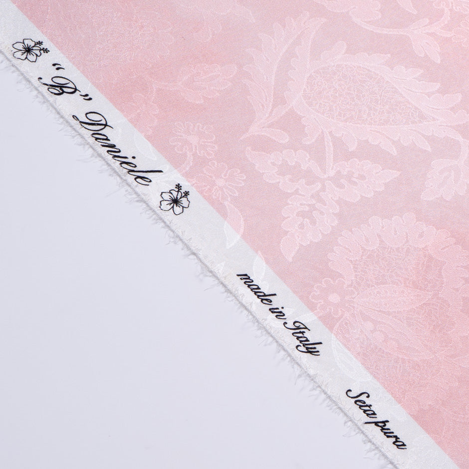Green Palm Tree Printed Pink Silk Jacquard