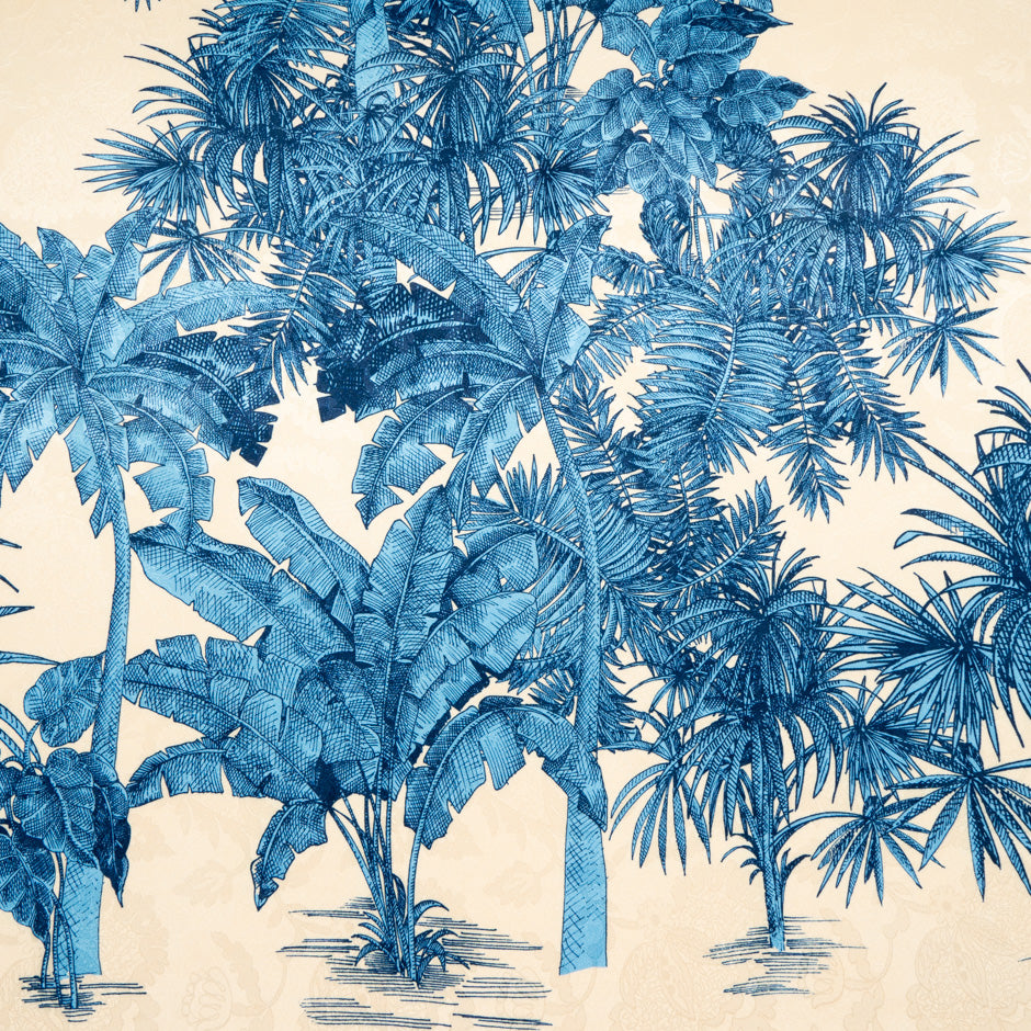 Blue Palm Tree Printed Silk Jacquard