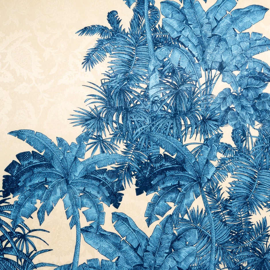 Blue Palm Tree Printed Silk Jacquard