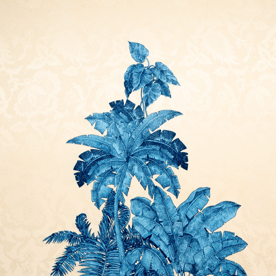 Blue Palm Tree Printed Silk Jacquard