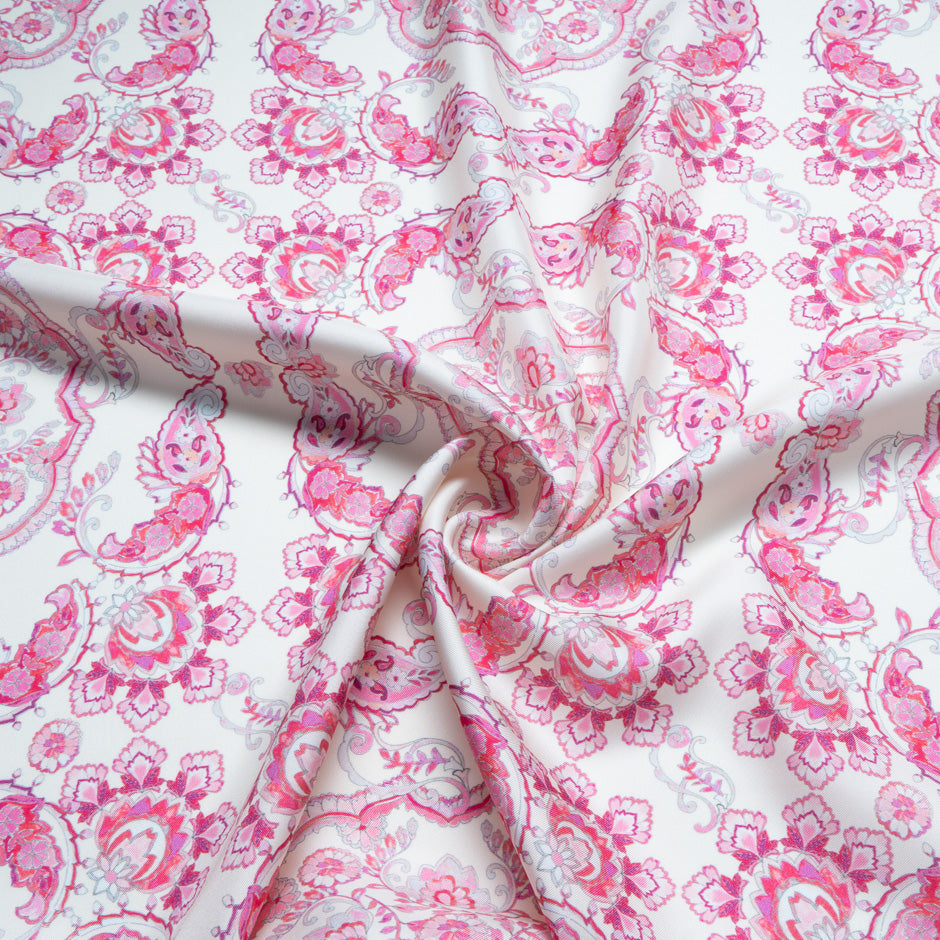Candy Pink Patterned Pure Silk Twill
