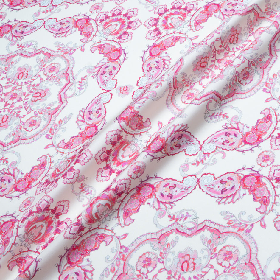 Candy Pink Patterned Pure Silk Twill