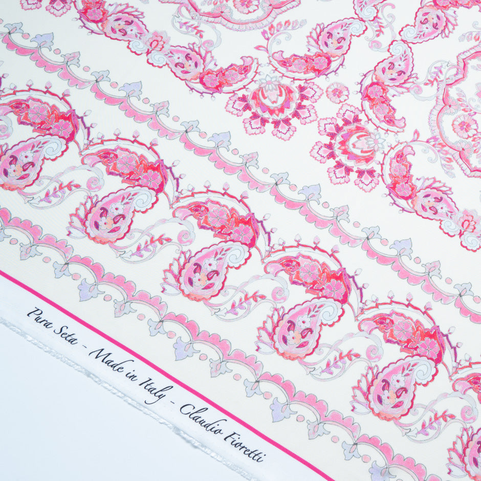 Candy Pink Patterned Pure Silk Twill