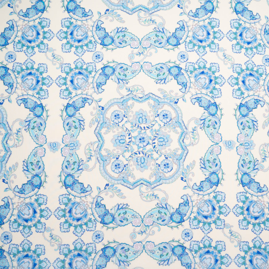 Sky Blue Patterned Pure Silk Twill