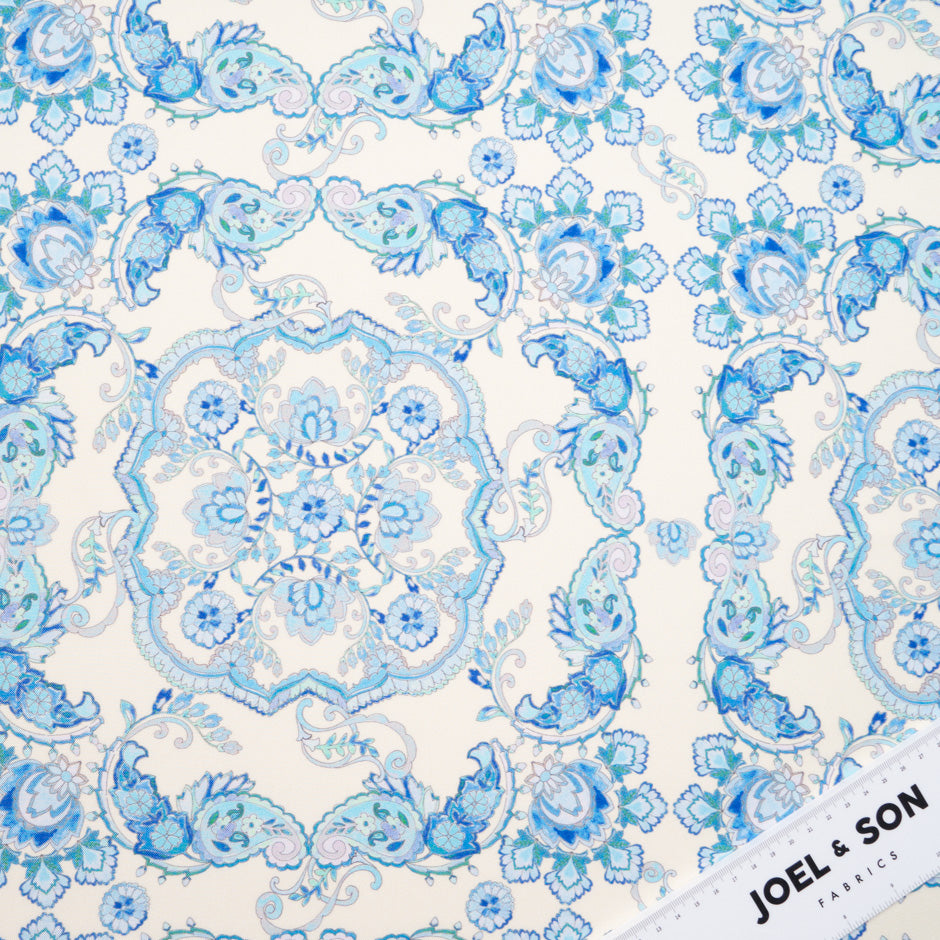 Sky Blue Patterned Pure Silk Twill