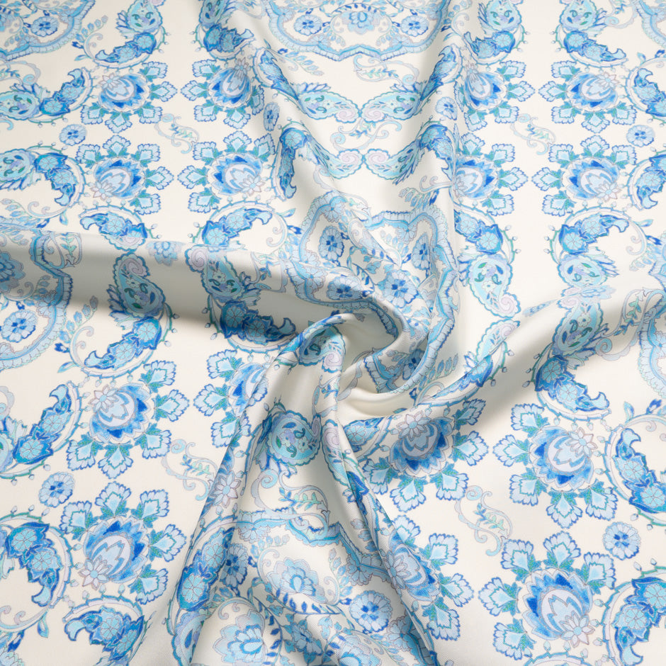 Sky Blue Patterned Pure Silk Twill