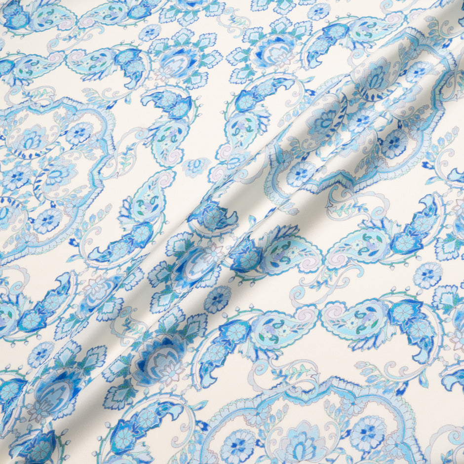 Sky Blue Patterned Pure Silk Twill
