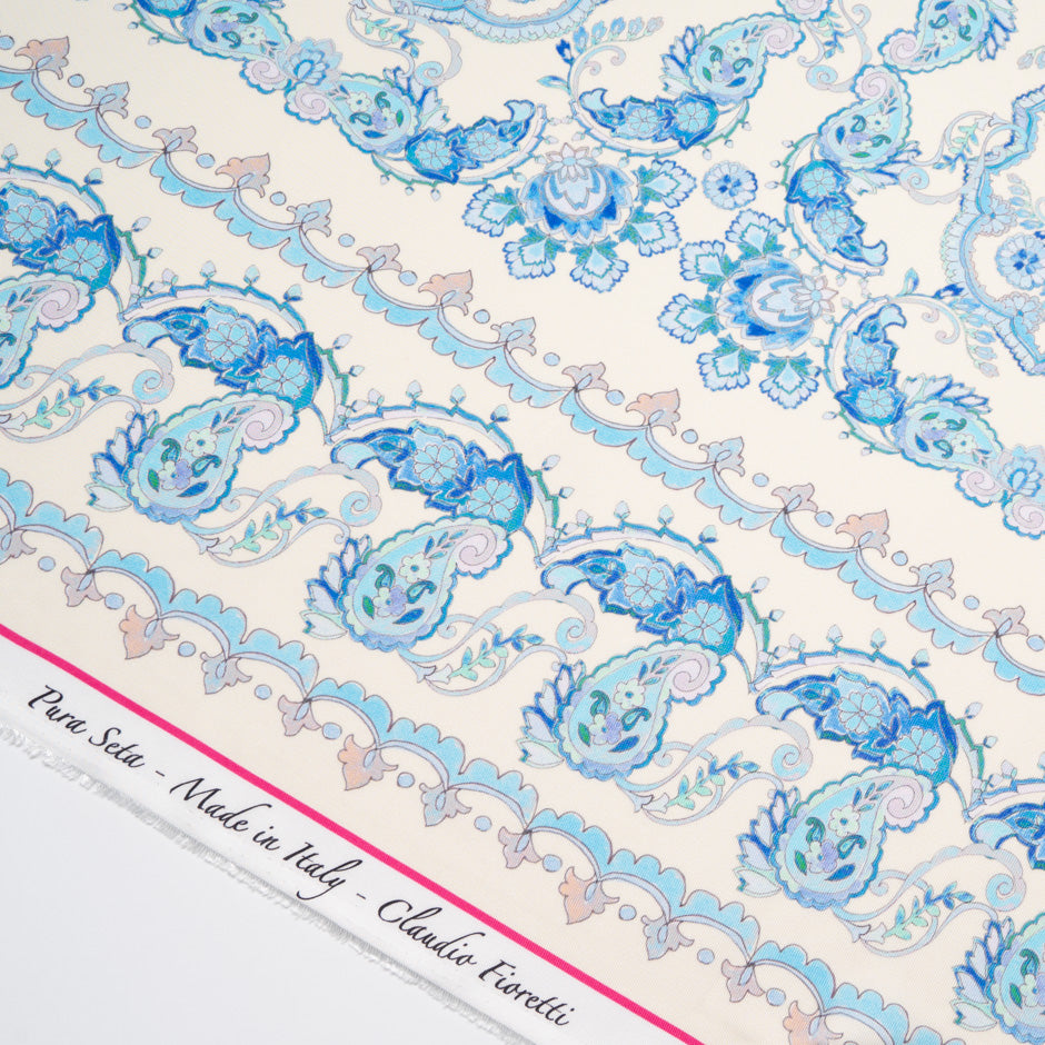 Sky Blue Patterned Pure Silk Twill