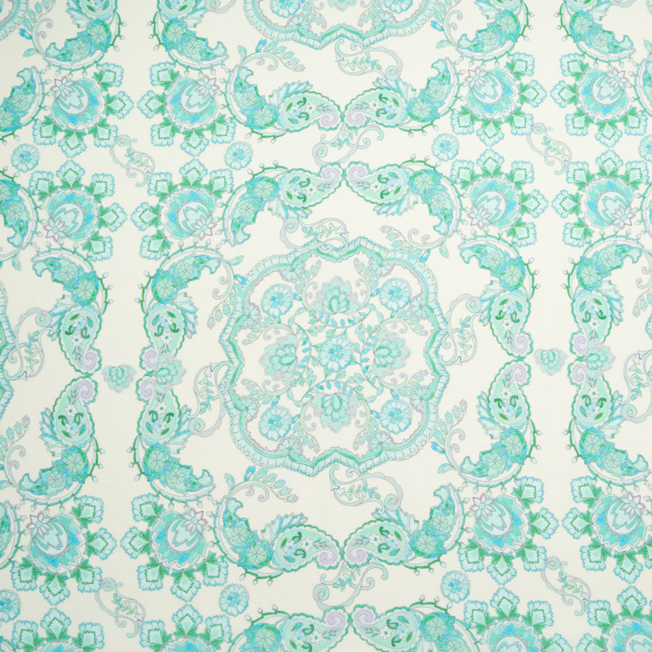 Mint Green Patterned Pure Silk Twill