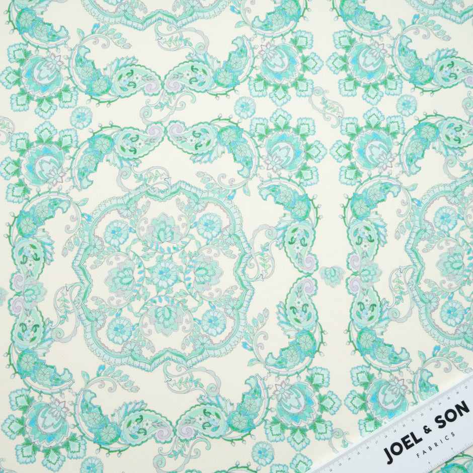 Mint Green Patterned Pure Silk Twill