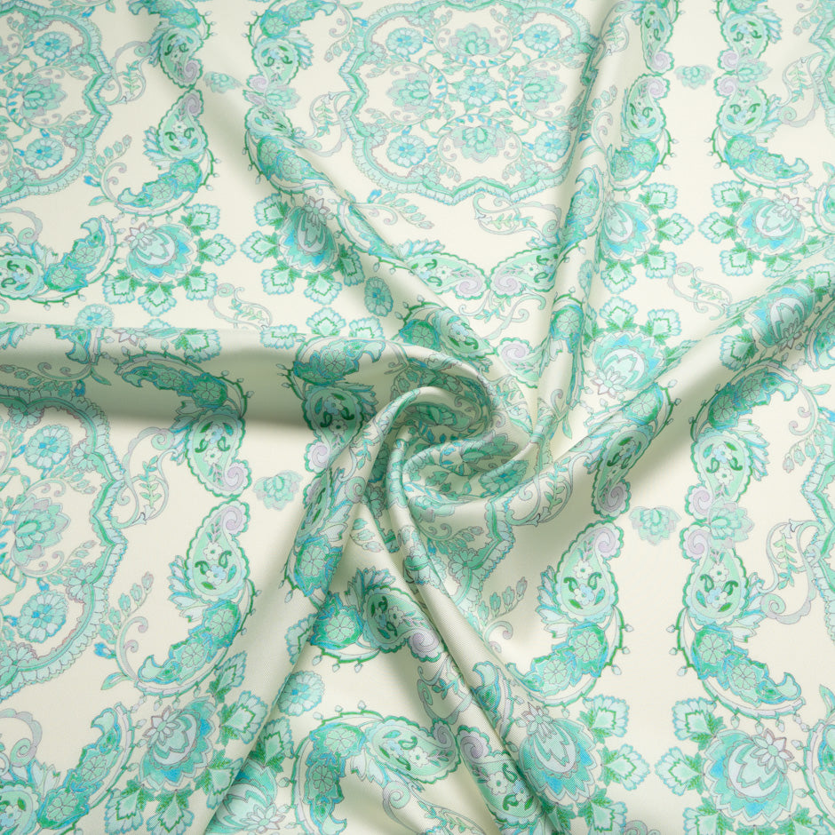 Mint Green Patterned Pure Silk Twill