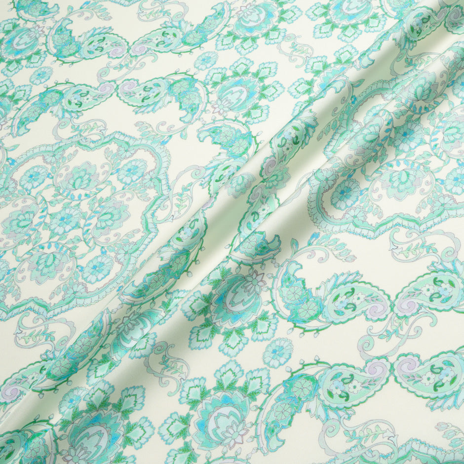 Mint Green Patterned Pure Silk Twill
