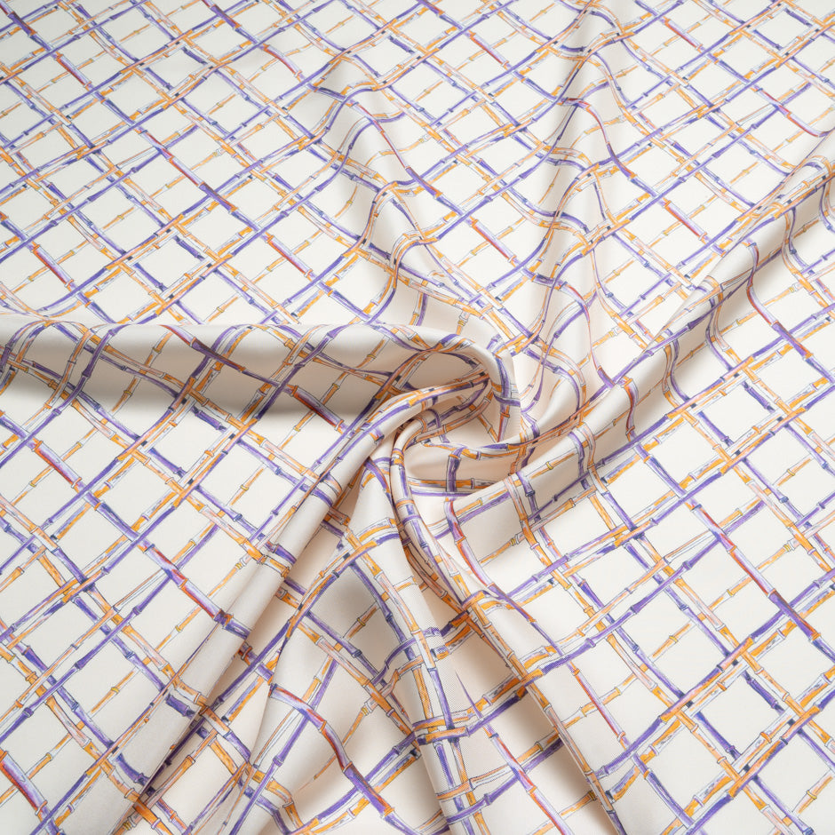 Yellow & Purple 'Bamboo' Printed Silk Twill