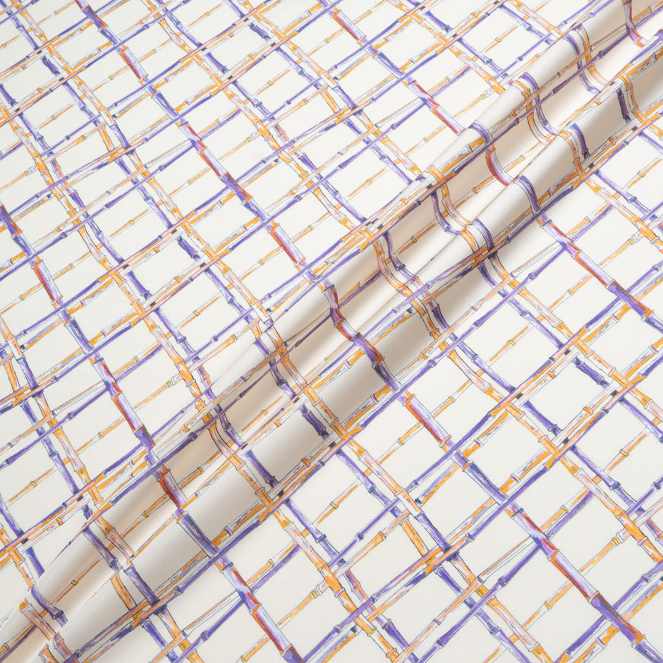Yellow & Purple 'Bamboo' Printed Silk Twill