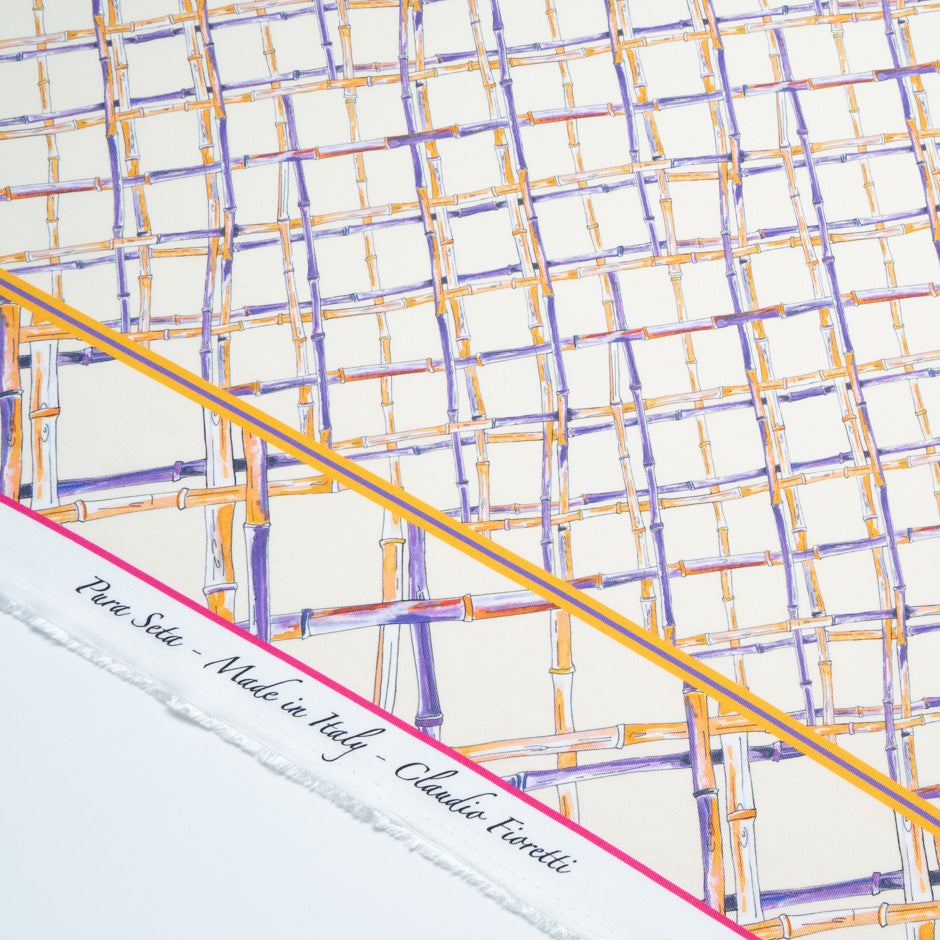 Yellow & Purple 'Bamboo' Printed Silk Twill