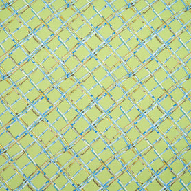 Blue 'Bamboo' Printed Green Silk Twill