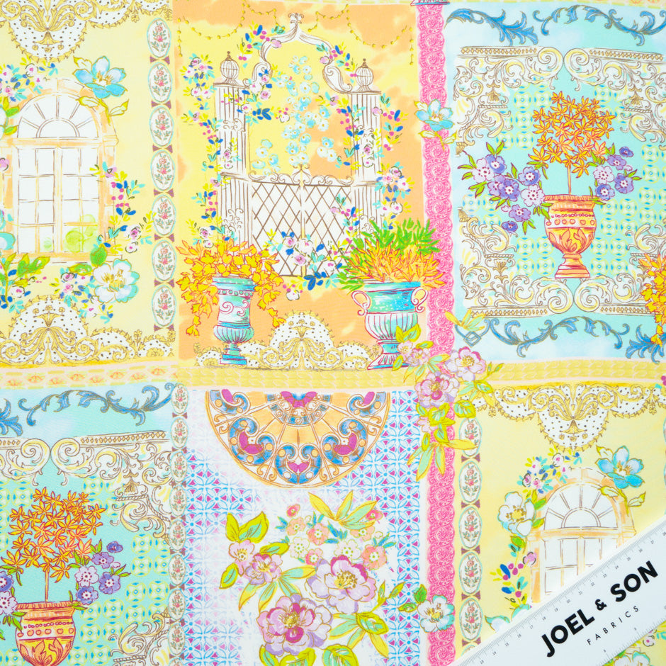 Patchwork Printed Yellow Pure Silk Twill