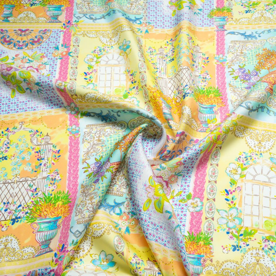 Patchwork Printed Yellow Pure Silk Twill