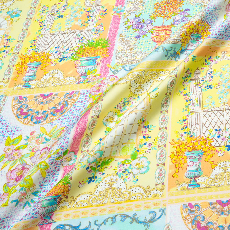 Patchwork Printed Yellow Pure Silk Twill