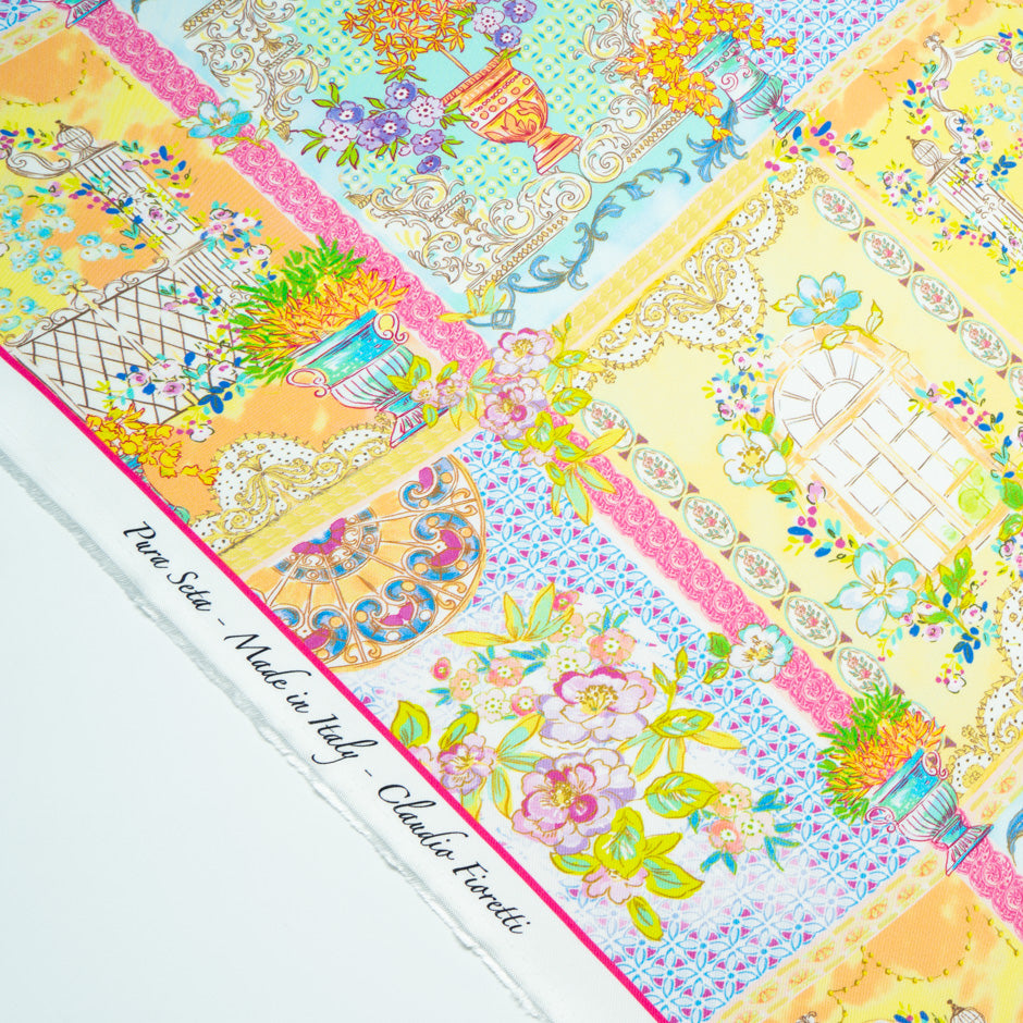 Patchwork Printed Yellow Pure Silk Twill