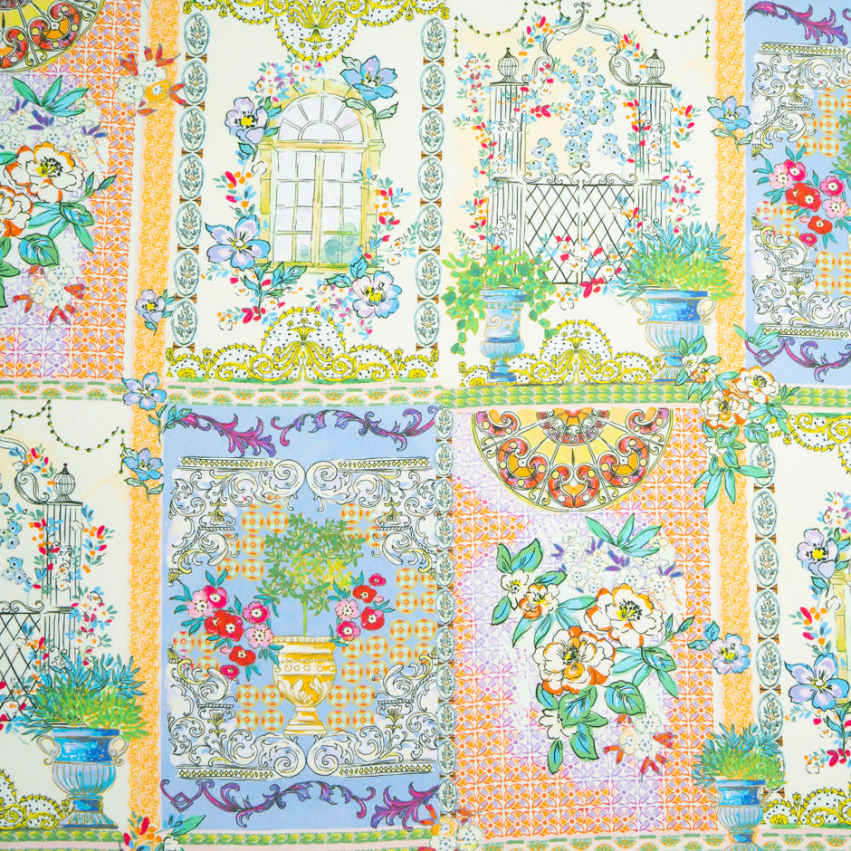 Multi-Coloured Patchwork Printed Pure Silk Twill