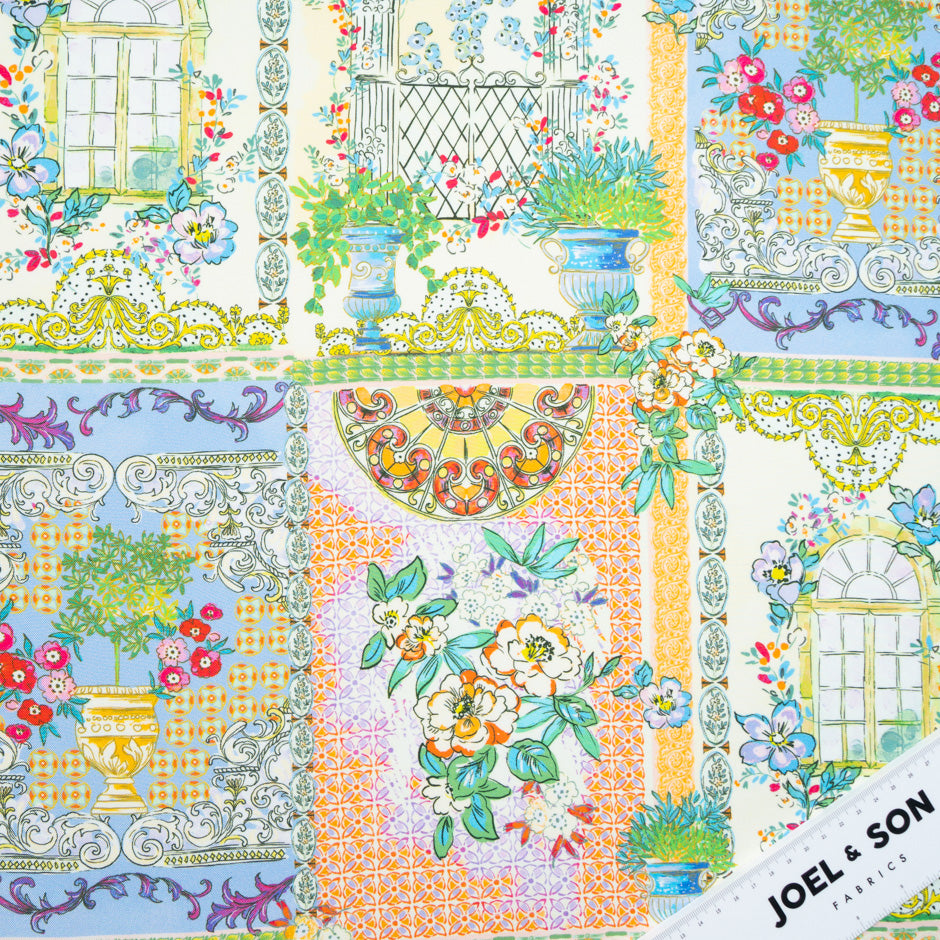 Multi-Coloured Patchwork Printed Pure Silk Twill