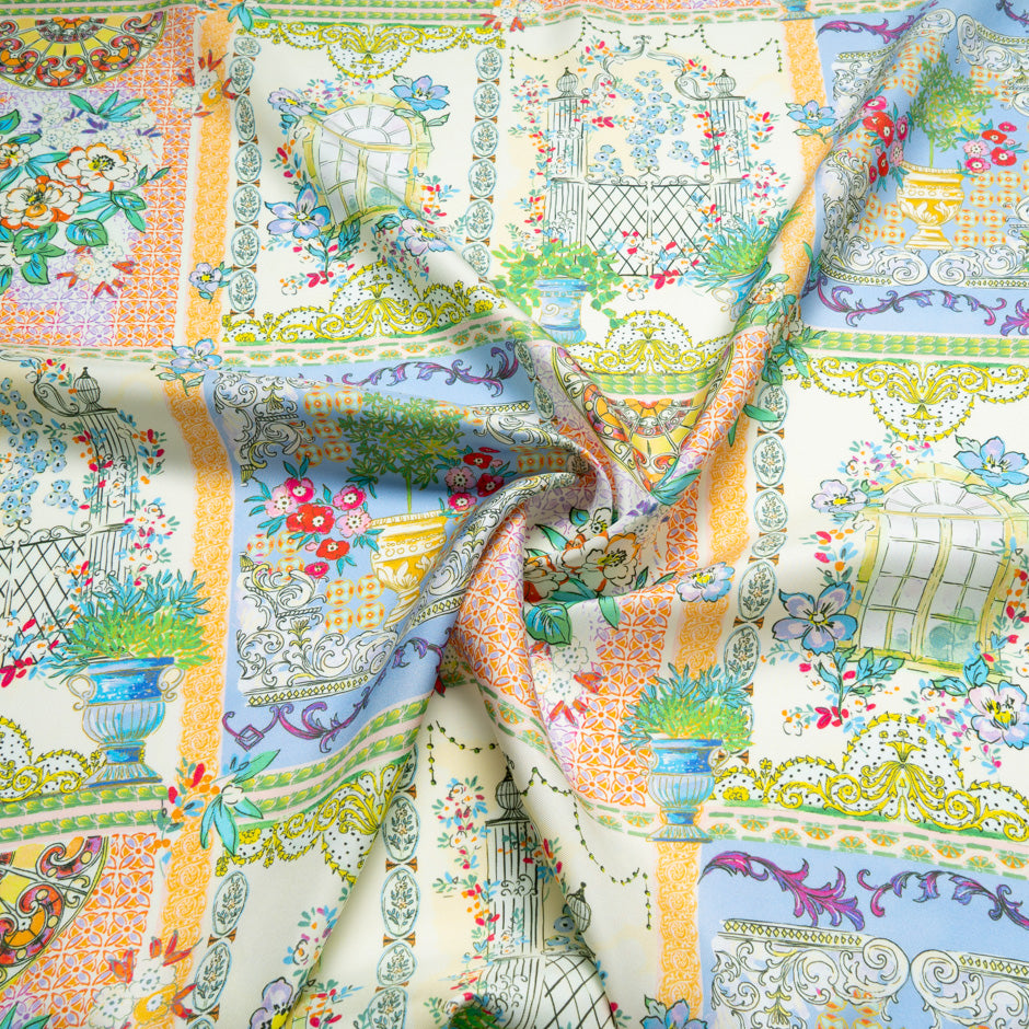 Multi-Coloured Patchwork Printed Pure Silk Twill