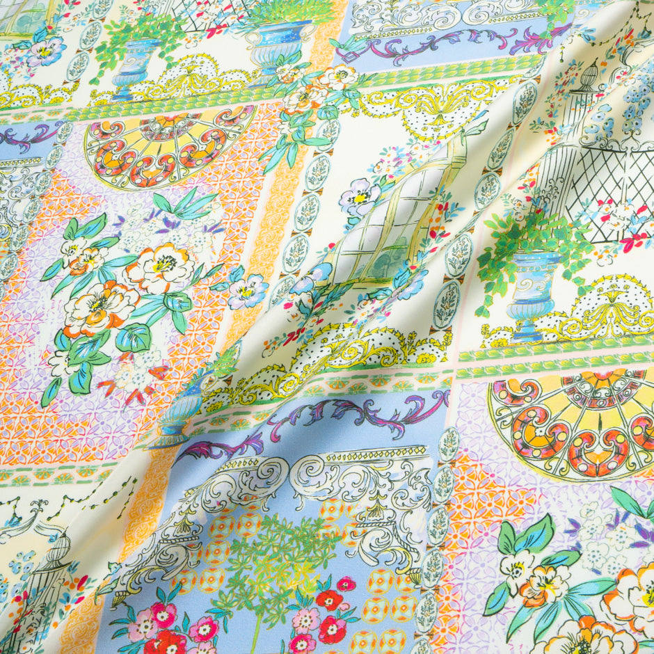 Multi-Coloured Patchwork Printed Pure Silk Twill